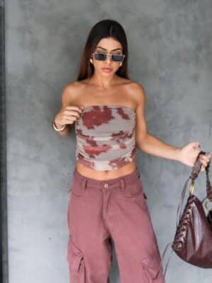 Cropped tule<span> - </span>Marmorizado em marrom