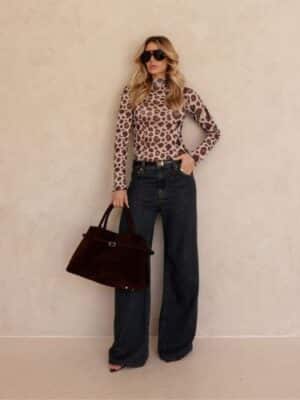 Blusa cacharel em tule<span> - </span>onça clara