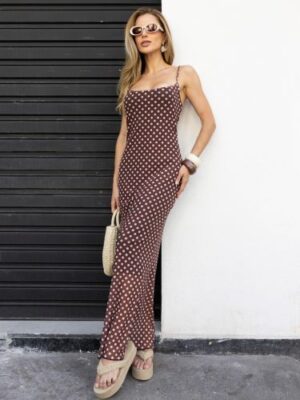 Dress tule alça<span> - </span>poa marrom
